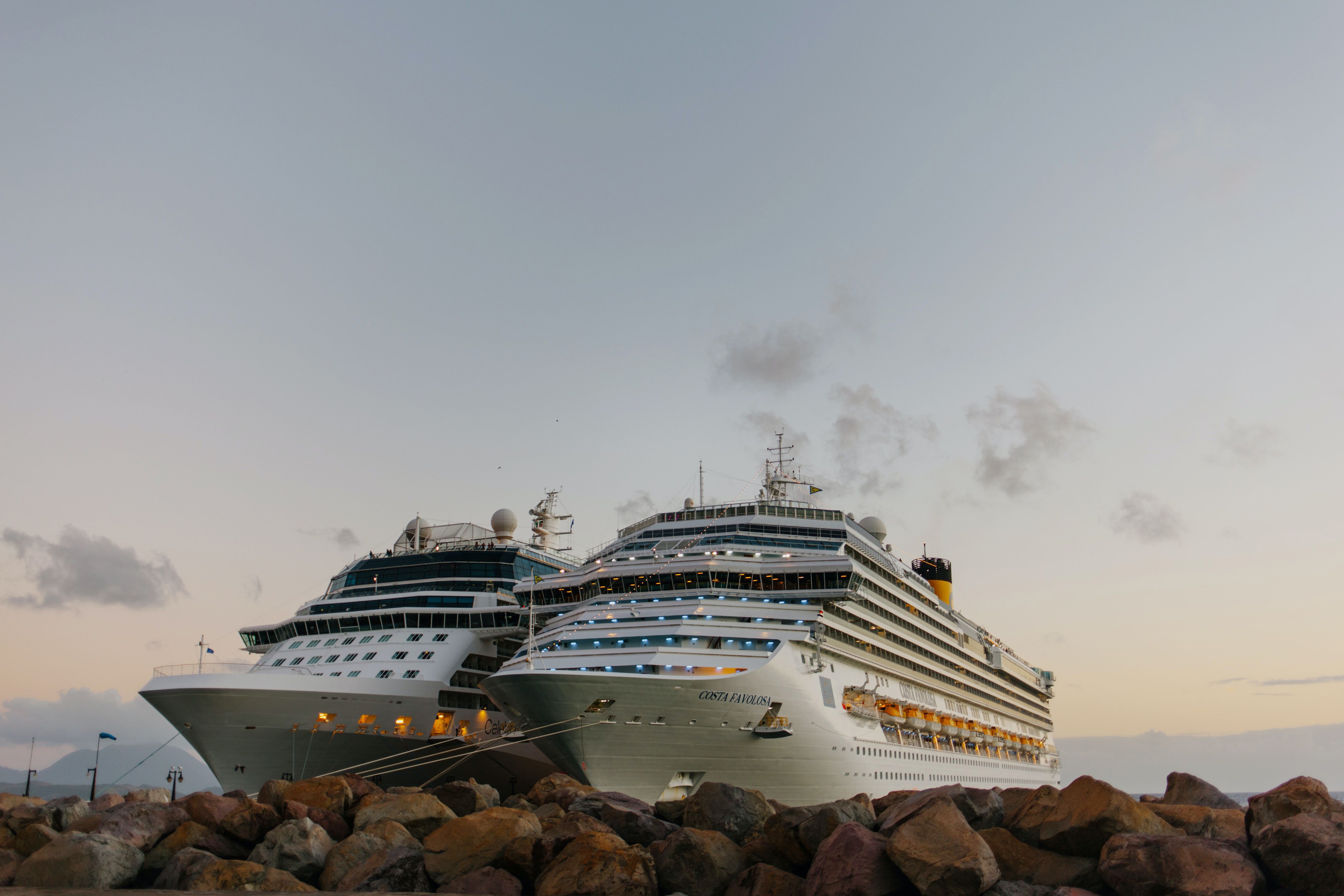 Blue and White Cruise Ships