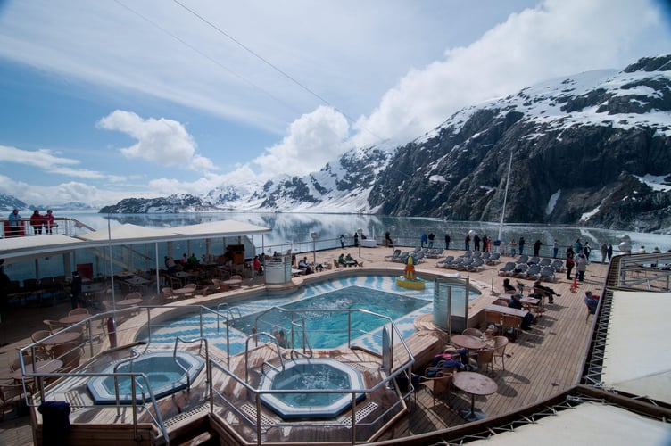 cruise ship deck with Glacier Bay in the background