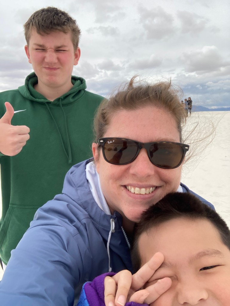 Jenny and kids at white sands national monument